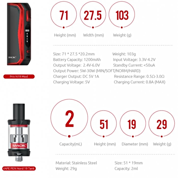Smoktech Priv N19 Grip 1200mAh Full Kit Prism Chrome